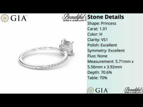 1.25ct Princess Diamond Engagement Ring in Pavé Solitaire Setting