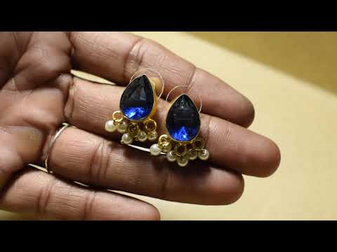 Ladies Gemstone Gold Plated Stud Earrings