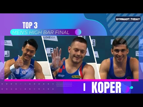 Top 3 in Men's High Bar Final - 2024 Koper Gymnastics World Challenge Cup