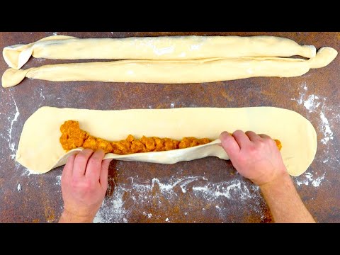 Das sind 3 GEFÜLLTE TEIGROLLEN, aber wenn du sie SO ZUSAMMENLEGST, wird daraus das Schönste!