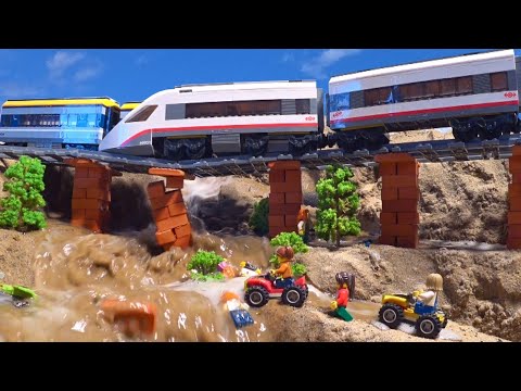 LEGO Dam Breach - Bridges Collapses - LEGO City Trains Falls Into Water