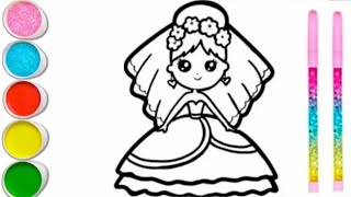 cute Princess Drawing step by step, painting and coloring for kids and Toddlers