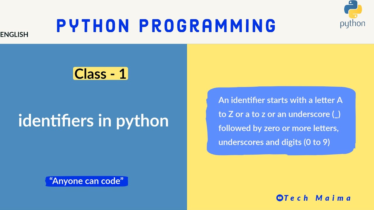 Identifiers in Python | Python Programming | Techmaima