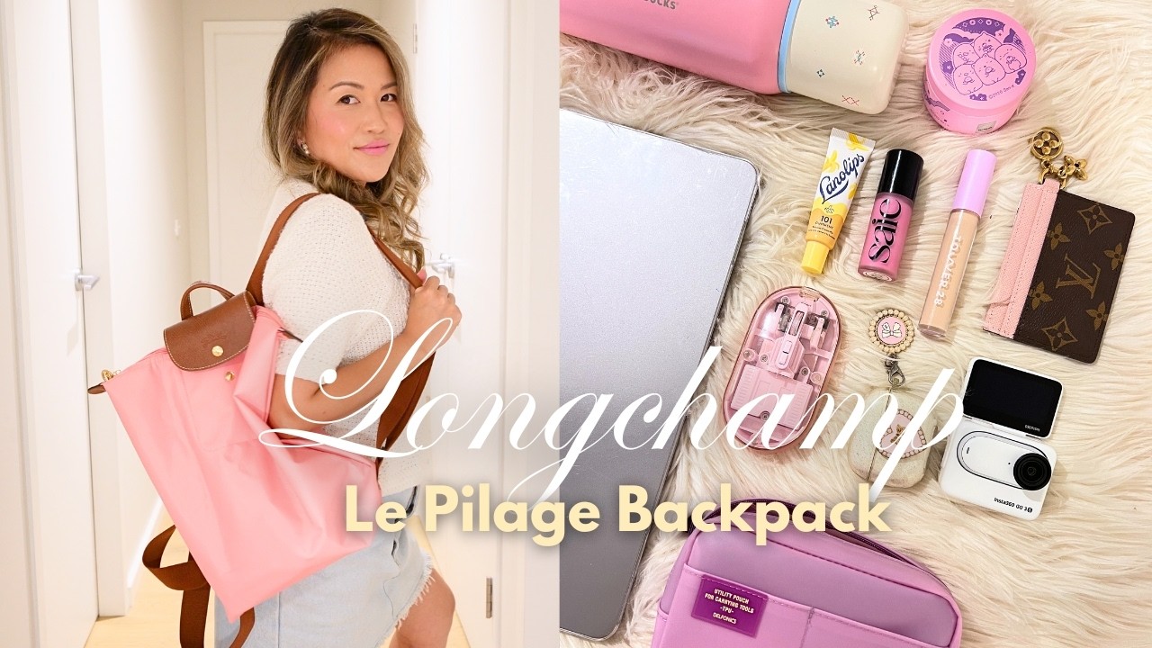 what's in my bag | LONGCHAMP Le Pilage Backpack PINK