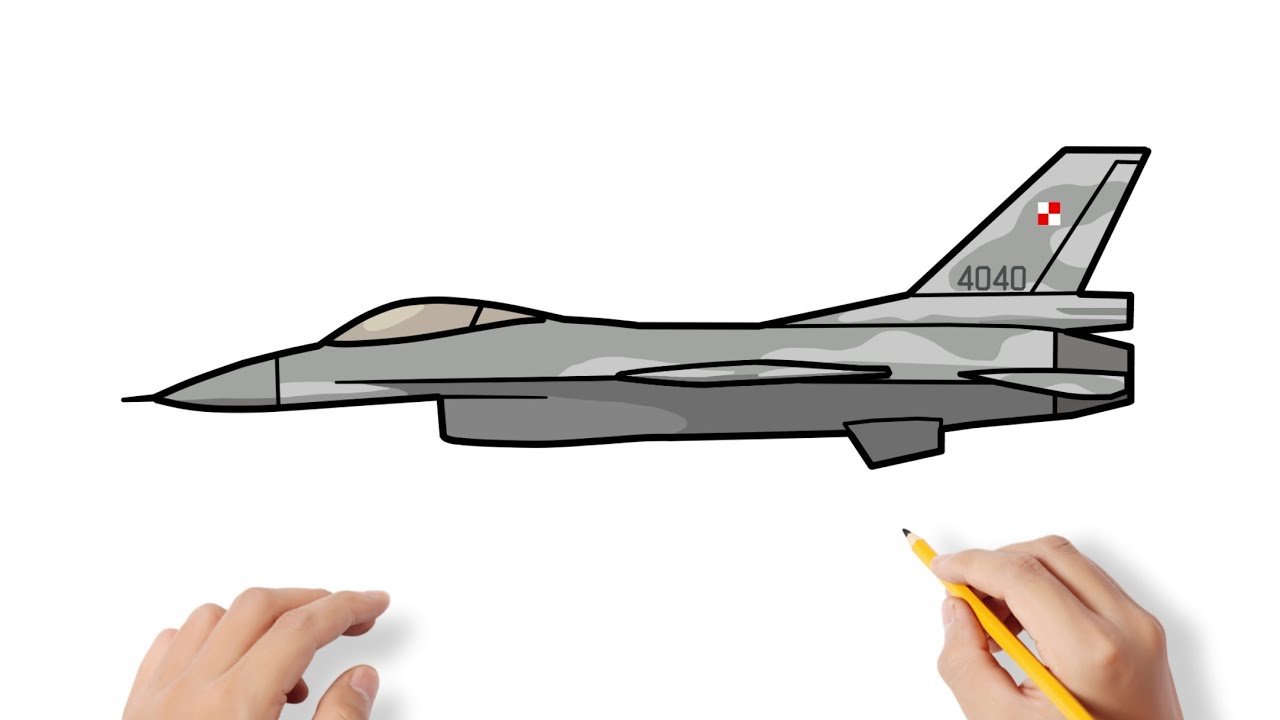 How to draw F-16 FIGHTER JET / drawing f16 fighting falcon American airplane step by step