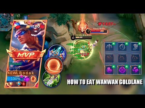 HOW TO EAT WANWAN GOLDLANE | GOLDLANE BRUNO BEST BUILD AND EMBLEM - MLBB