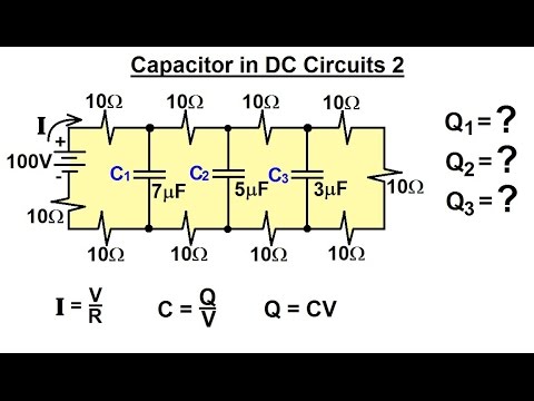 Física 39 Capacitores (26 de 37) Hallar Q en un circuito de CC con 10 resistencias