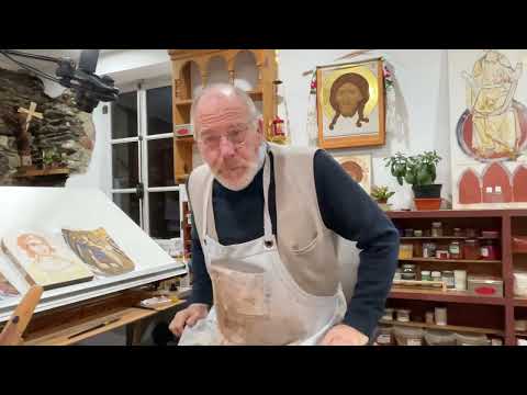 Gilding an icon of St Raphael, water gilding technique