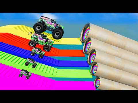 Big & Small Monster TRUCKS vs Colorful Trap Portals - BeamNG Monster Truck Crashes