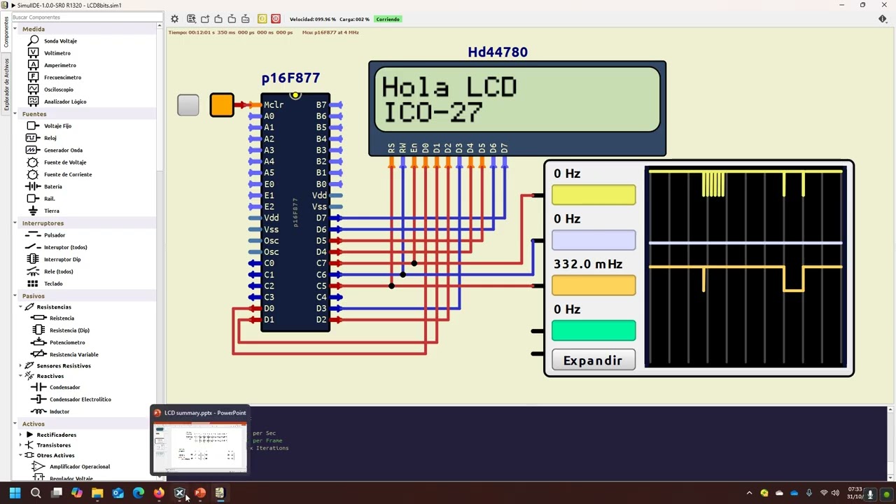 Uso del LCD 2x16 con ensamblador