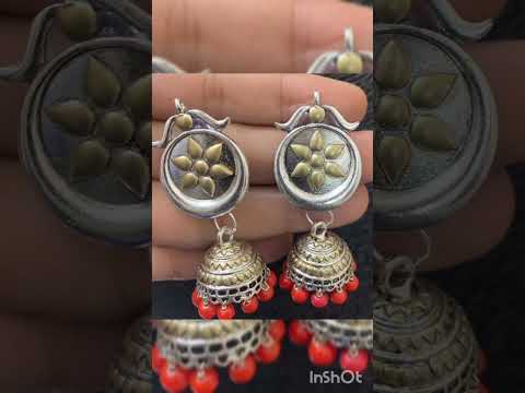 Oxidized Two-Tone Exclusive Design Beaded Jhumka Jhumki Earrings for Women and Girls