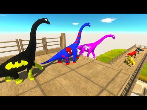 3X BRACHIOSAURS vs 3X SUPER HERO T-REX DEATH FALL - Animal Revolt Battle Simulator