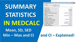 Summary Statistics in MedCalc | Mean, SD, SEM, Min–Max & CI – Explained