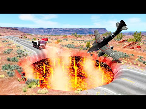 Plane vs lava * Cars vs Giant Lava Pit * lava crater - BeamNG.Drive