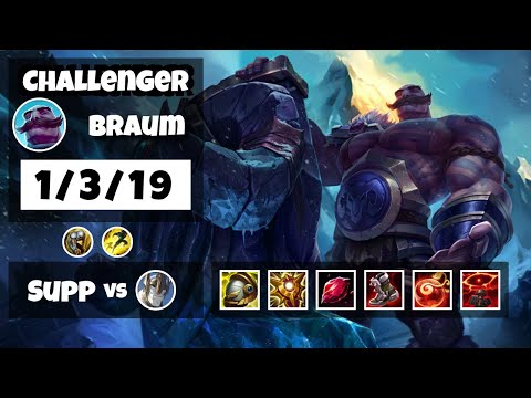 Braum Challenger Gameplay S11 Replay 11.8 Support (1/3/19) - KOREAN