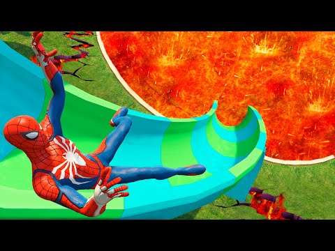 GTA 5 LAVA | Spiderman on WATER SLIDES | Ragdolls & Falls [Episode 18]