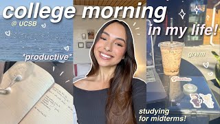 PRODUCTIVE COLLEGE MORNING IN MY LIFE! 🤍 skincare, studying for midterms, reading, grwm, beach, etc
