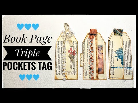 Book Page Triple Pockets Tag - Great Mass Make - Junk Journal Ephemera
