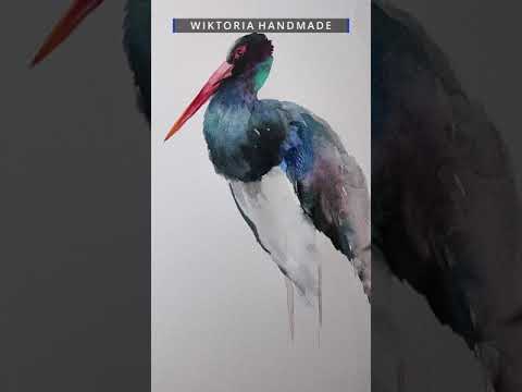 Bocian Czarny - Akwarela w ramce, idealna na prezent Format: A4