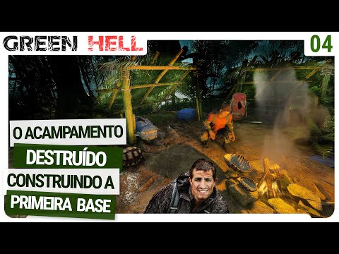 O acampamento Destruído no meio do lago. Construindo nossa primeira base - Green Hell COOP pt-br