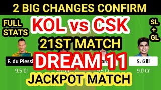 KOL vs CSK Dream 11 Team Prediction, KOL vs CSK Dream 11 Team Analysis,KOL vs CSK 21st Match Dream11
