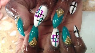 HOW TO STILETTO NAIL DESIGNS GREEN JADE PART 2 shape and file