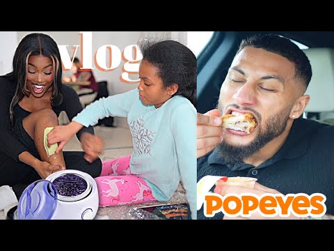 VLOG | My kids wax my legs...Adri tries POPEYES for the first time 😂
