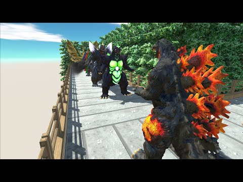 GODZILLA BURNING VS GHIDORAH & ALL GODZILLA DEATH RUN - Animal Revolt Battle Simulator
