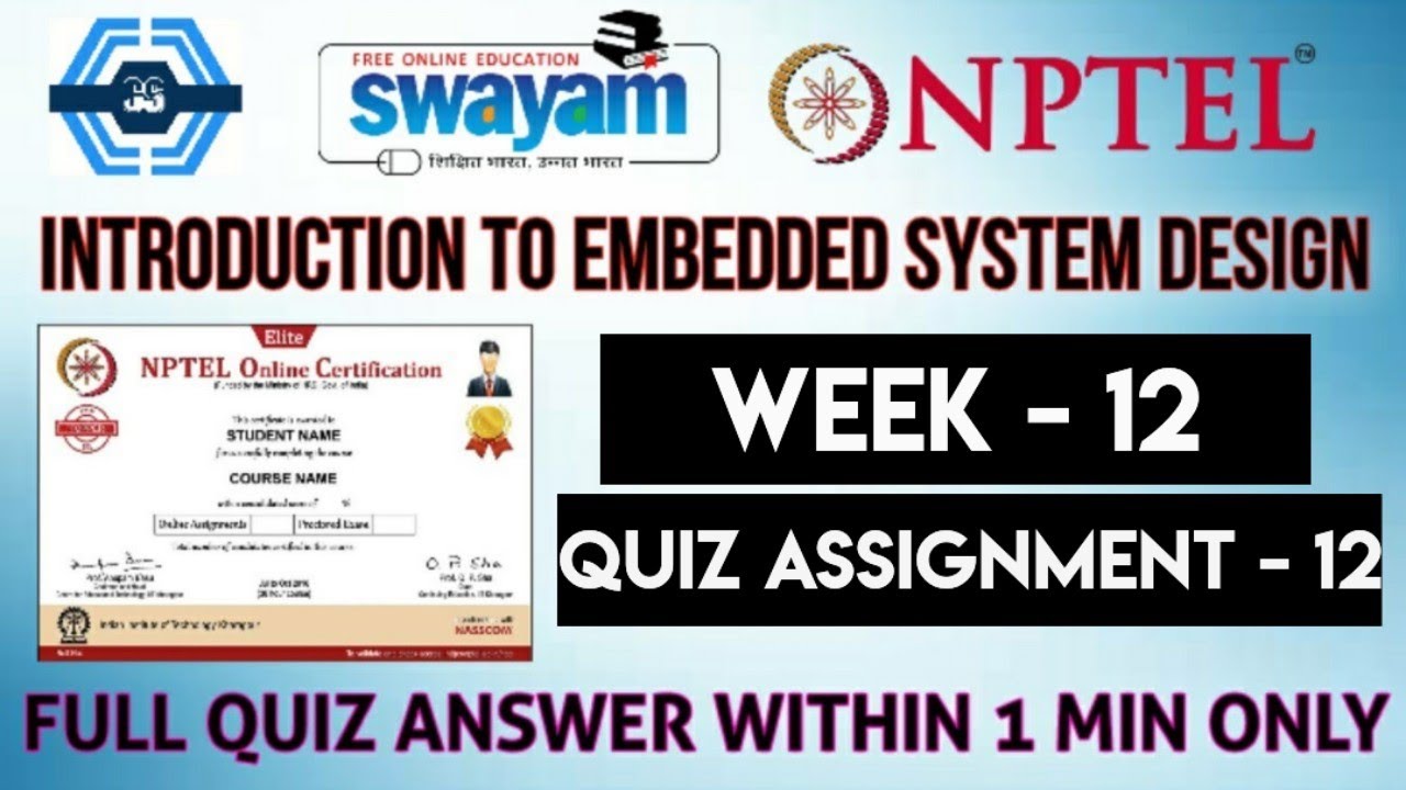 Introduction to Embedded System Design - NPTEL 2024 || WEEK 12 ASSIGNMENT 2024 |