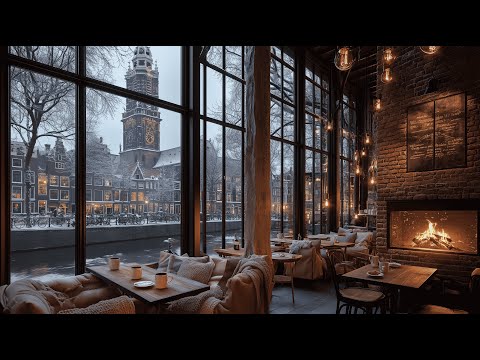 Cozy Café Ambience in Amsterdam ☕ Relaxing Jazz Music with Canal View ✨