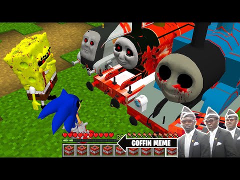Return of THOMAS THE TANK ENGINE.EXE vs SPONGEBOB and SONIC in Minecraft - Coffin Meme