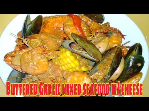Buttered Garlic mixed seafood w/ cheese/ Mixed seafood recipe