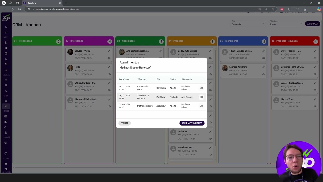 ZapShow - CRM Integrado aos Atendimentos pelo WhatsApp! Aprimore o seu Relacionamento com o Cliente.