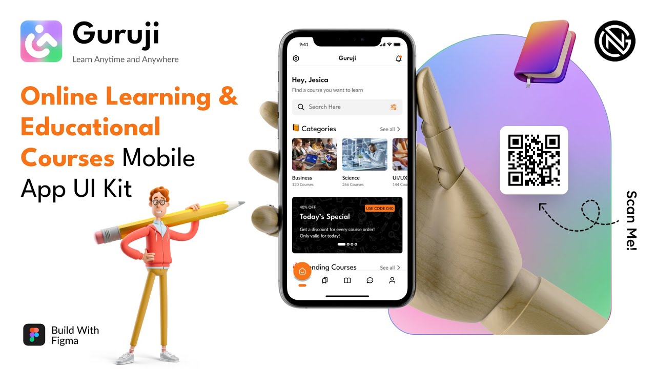 Guruji - Online Learning and Education App Figma UI Kit Template  |  Figma Prototype Tutorial