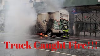 A Truck Caught Fire in Manhattan!  ニューヨークでトラックが炎上！