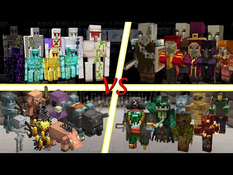 Minecraft Battle royale! Golem vs Illager vs Zombie vs Others! Minecraft mob battle!