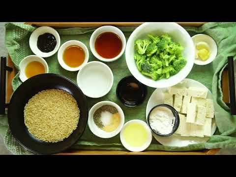 Garlic Ginger Tofu Broccoli Stir Fry Over Brown Basmati Rice