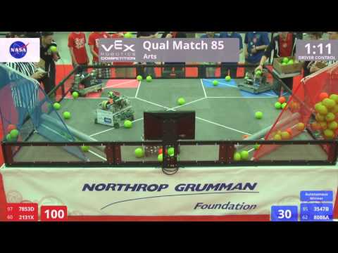 VEX Worlds 2016 - VRC High School - Arts - Qual 85 (7853D 2131X) 225 vs 160 (3547B 8086A)