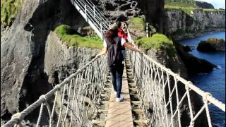 Crossing Carrick-a-Rede Rope Bridge, Antrim, Northern Ireland