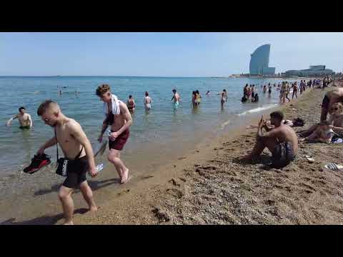Spain Beach Walk - Barcelona Spain - June 2022 4K Ultra HD