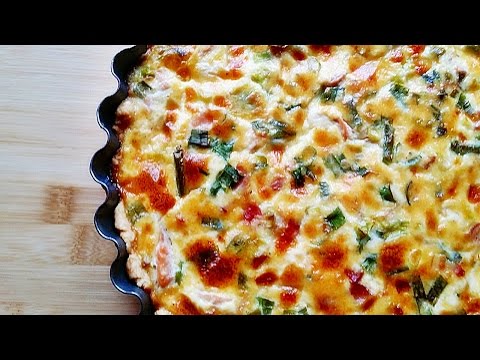 Rezept: Quiche mit Frühlingszwiebeln und Lachs / einfach, schnell & lecker / Mürbeteig