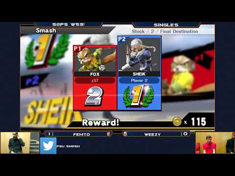 S@PS Week 53 - Wii U Singles - Weezy (Pikachu, Sheik) vs Femto (Fox) - Losers Finals