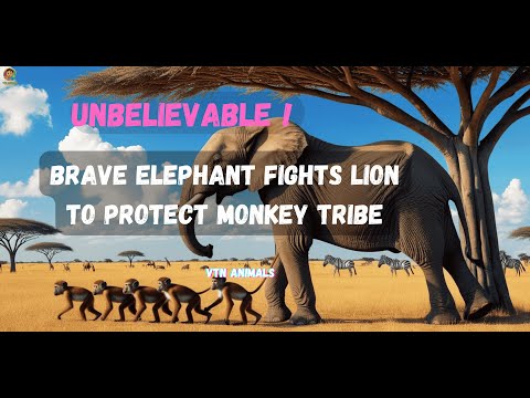 Brave Elephant Fights Lion to Protect Monkey Tribe