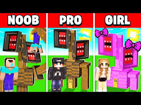 NOOB vs PRO vs GIRL FRIEND SIREN HEAD MINECRAFT HOUSE BUILD BATTLE! (Building Challenge)