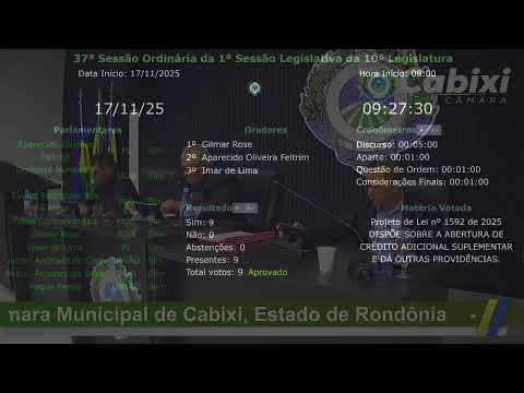 37ª Sessão Ordinária da Câmara Municipal de Cabixi - Rondônia