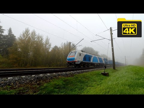 Live trains ride through thick fog (trains videos 4K)