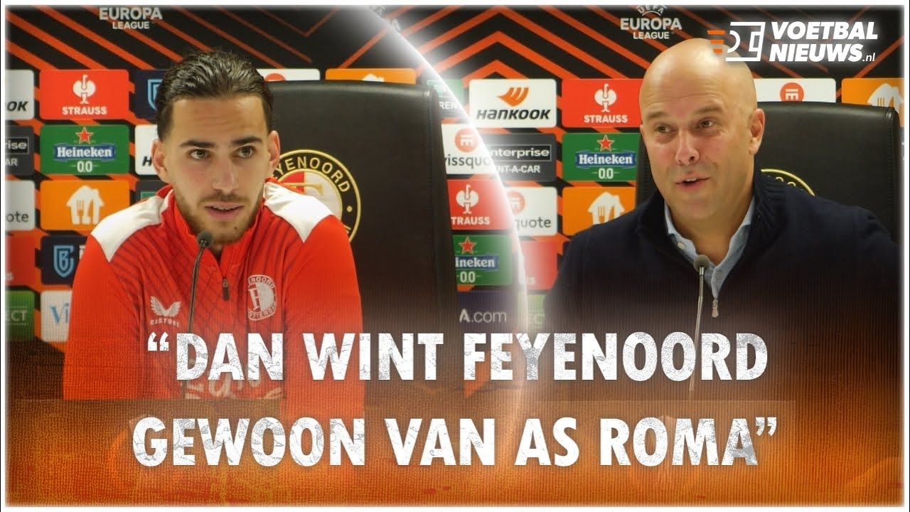 Thumbnail for article: Slot corrigeert Feyenoord-fans na AS Roma-thuis: 'Stadion ging uit zijn plaat'