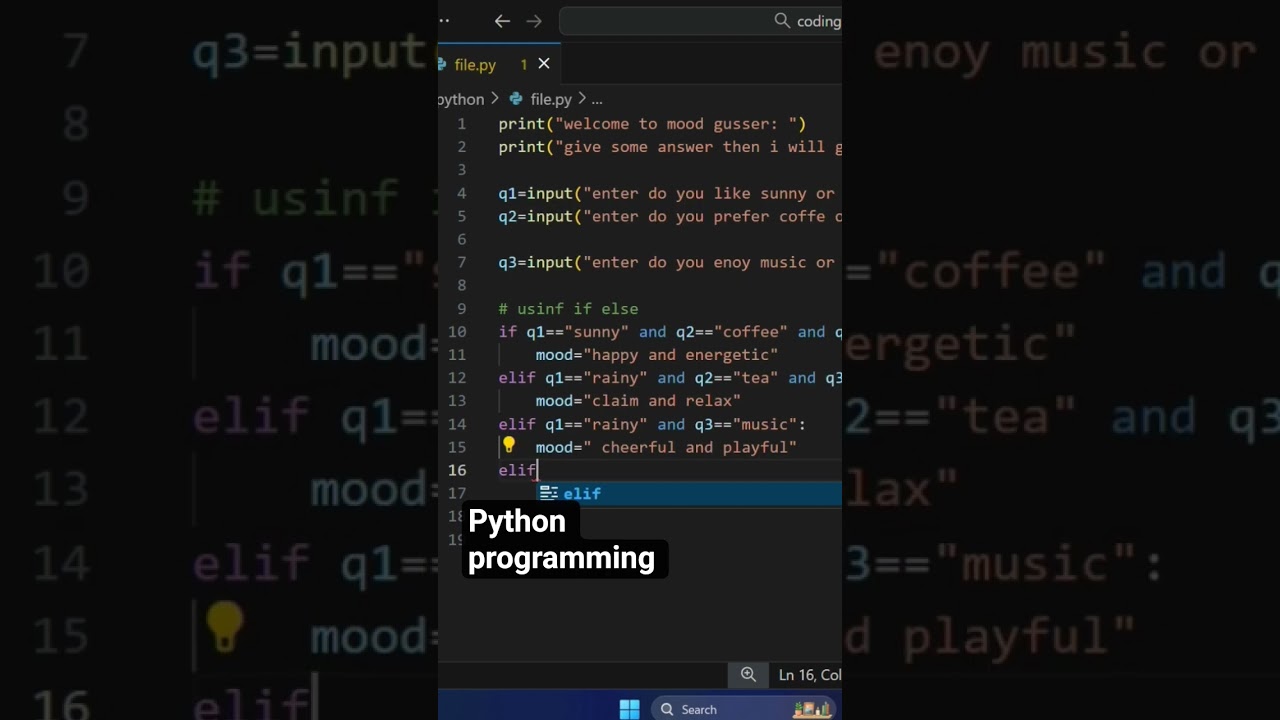 mood guesser in python.python tutorial for beginners.#coding #python #shorts