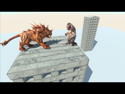 1 vs 1 Tournament on Wobbly Building (Infernals, Primates, Fantasy) - Animal Revolt Battle Simulator