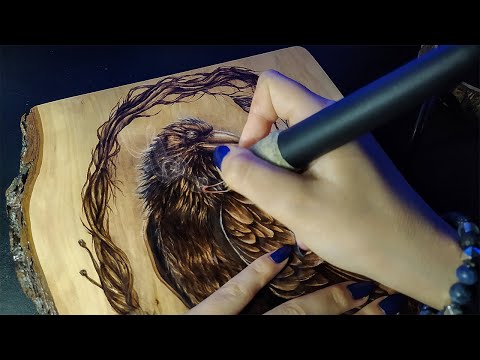 Raven Pyrography (Wood burning)  |  TIME - LAPSE
